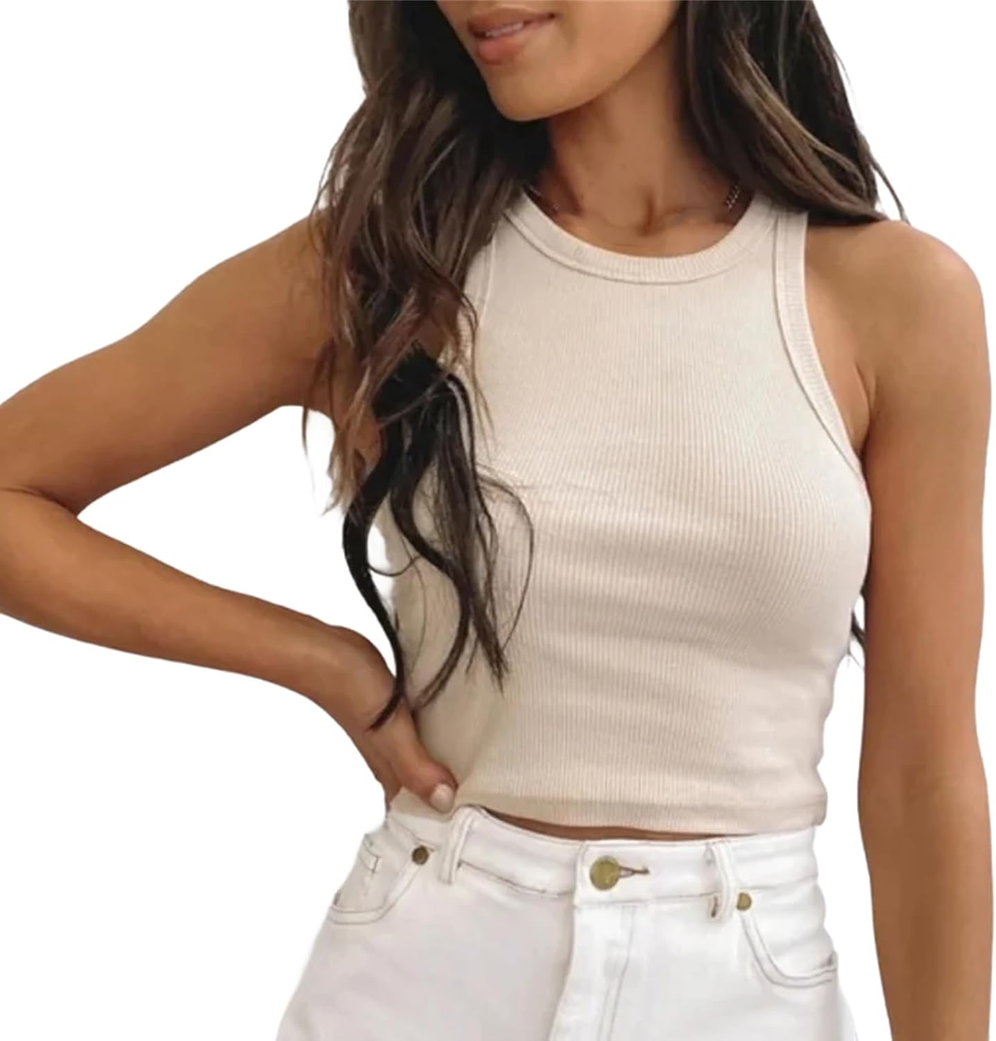 Womens Ribbed Knit Fitness Training Short Vest Off Shoulder Stretchy Sporty Gym Workout Crop