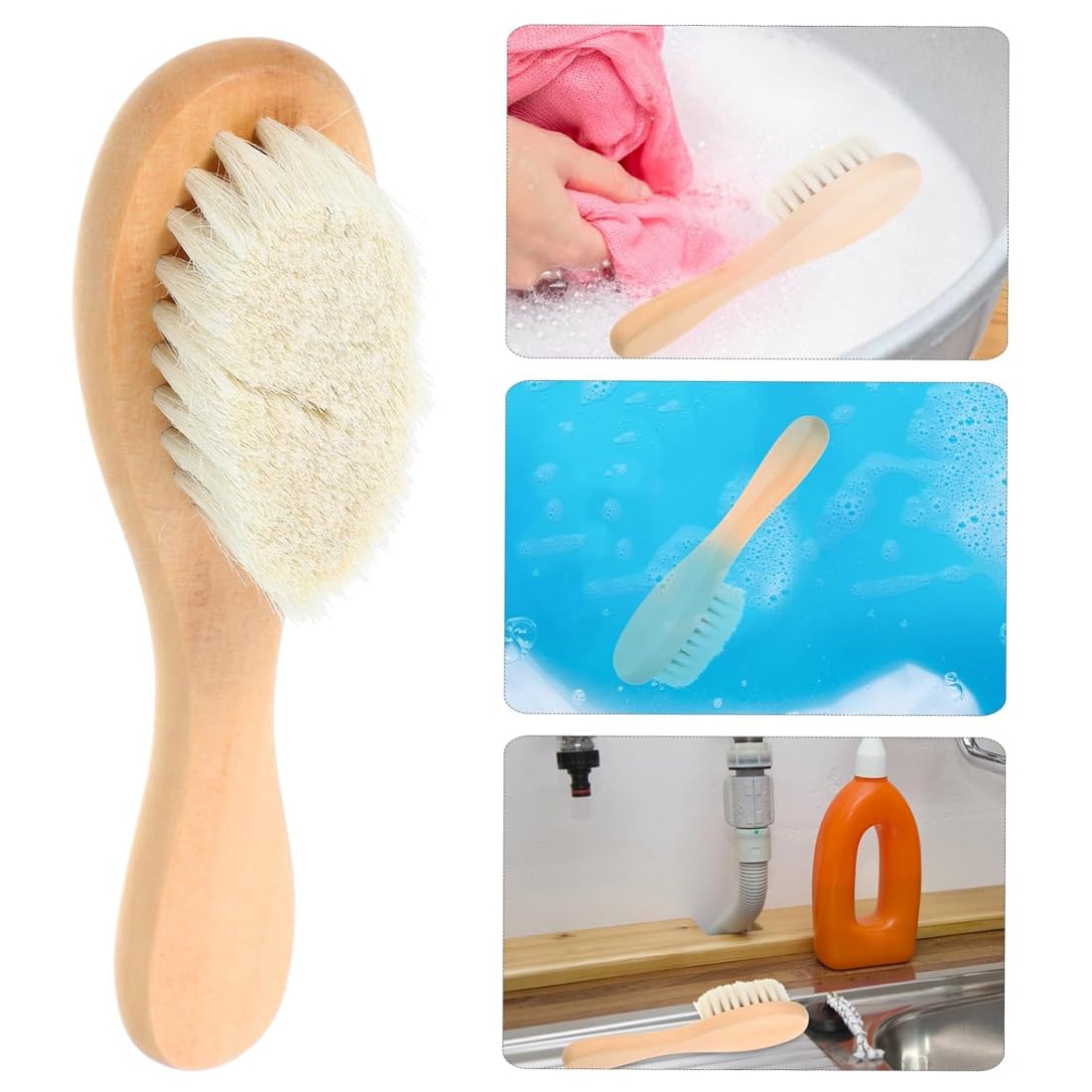 Brosse Cheveux Bébé, 2 Pièces, Bois Naturel Brun, Poils De Chèvre Doux, Pour Nourrissons Tout-Petits, 15Cm Longueur X 4Cm Largeur