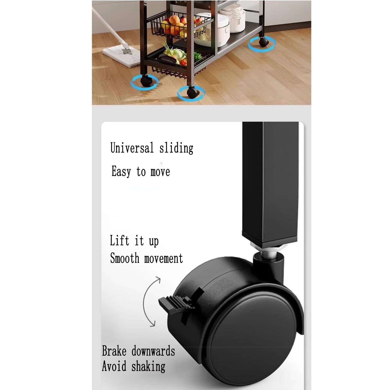 Un Etagère de Stockage en Métal Robuste et Durable Avec 4 Couches et 4 Paniers en Maille, Equipé de Rouleaux et de Hauteur Réglable de 5 Centimètres, Adapté Cuisines (noir, 36x12.6x53in/90x32x135cm)
