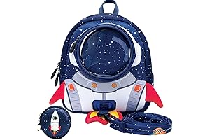 Cute Toddler Rocket Ship Backpack with Safety Leash