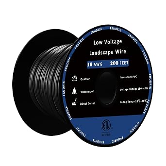 Low Voltage Landscape Lighting Wire - Outdoor Direct Burial Underground Low-Energy Circuit Cable 16/2 Black, 200ft