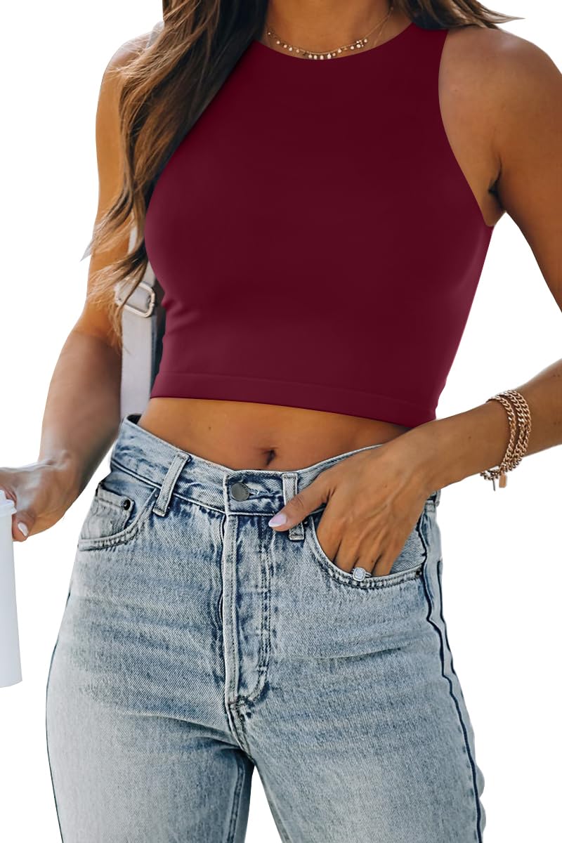 EFAN Womens Sexy Sleeveless Double Lined Crop Tops Workout Cute Tight Racerback Tank Tops Summer Clothes Teen Girls
