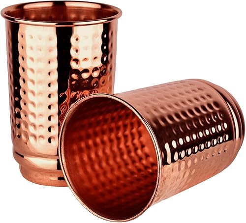 Vista 2 de Juego de 2 vasos de cobre puro martillado, sin revestimiento, sin revestimiento y sin laca, 11.8 fl oz (11.8 onzas líquidas) vasos de cobre