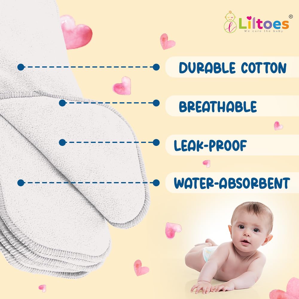 LILTOES SmartDry 5-Layer Booster Pads for Cloth Diaper | High Absorbent 5 Layer Washable and Reusable | Wet Free Booster Inserts | The Ultimate Baby Cloth Diaper Soaker Inserts Pack Of 12 1