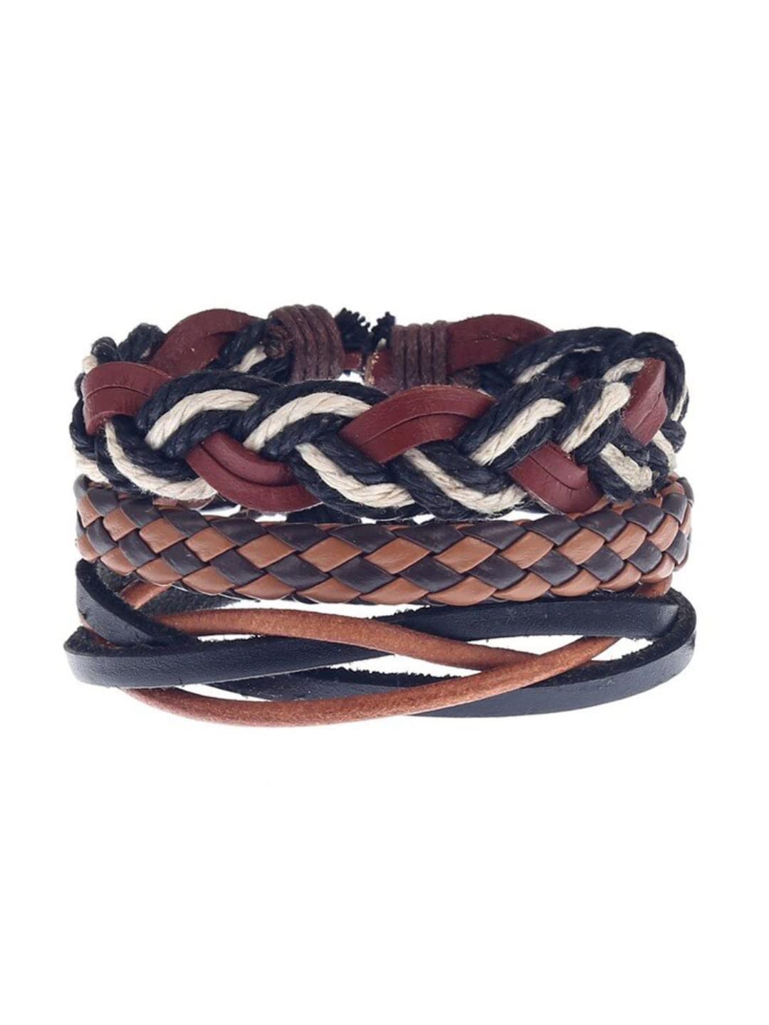 Jewellery Combo of 4 Brown & Black Braided Leather Wrap Around Adjustable Bracelet For Men & Boys-image-40