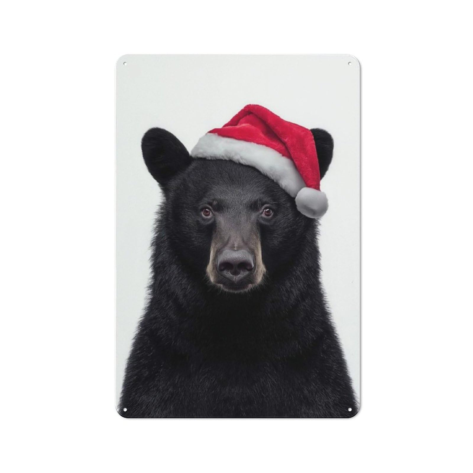 Junmoney Black Bear With Christmas Santa Hat Retro Metal Plaque 30X20cm Featuring For Garage Wall, A Winter Wall Decor Update For Workshop Decor Fans