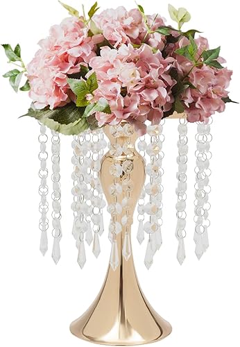 Miniatura 6 de Juego de 10 portavelas de metal dorado de 19.5 pulgadas de alto, florero, arreglo floral, candelabro, candelabro, portavelas para bodas, fiestas,
