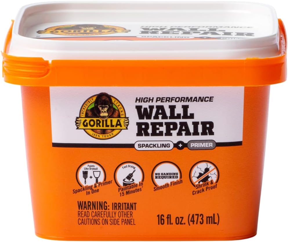 Product image of Gorilla Heavy Duty Wall Repair Spackling + Primer, 16 Ounce Tub,White