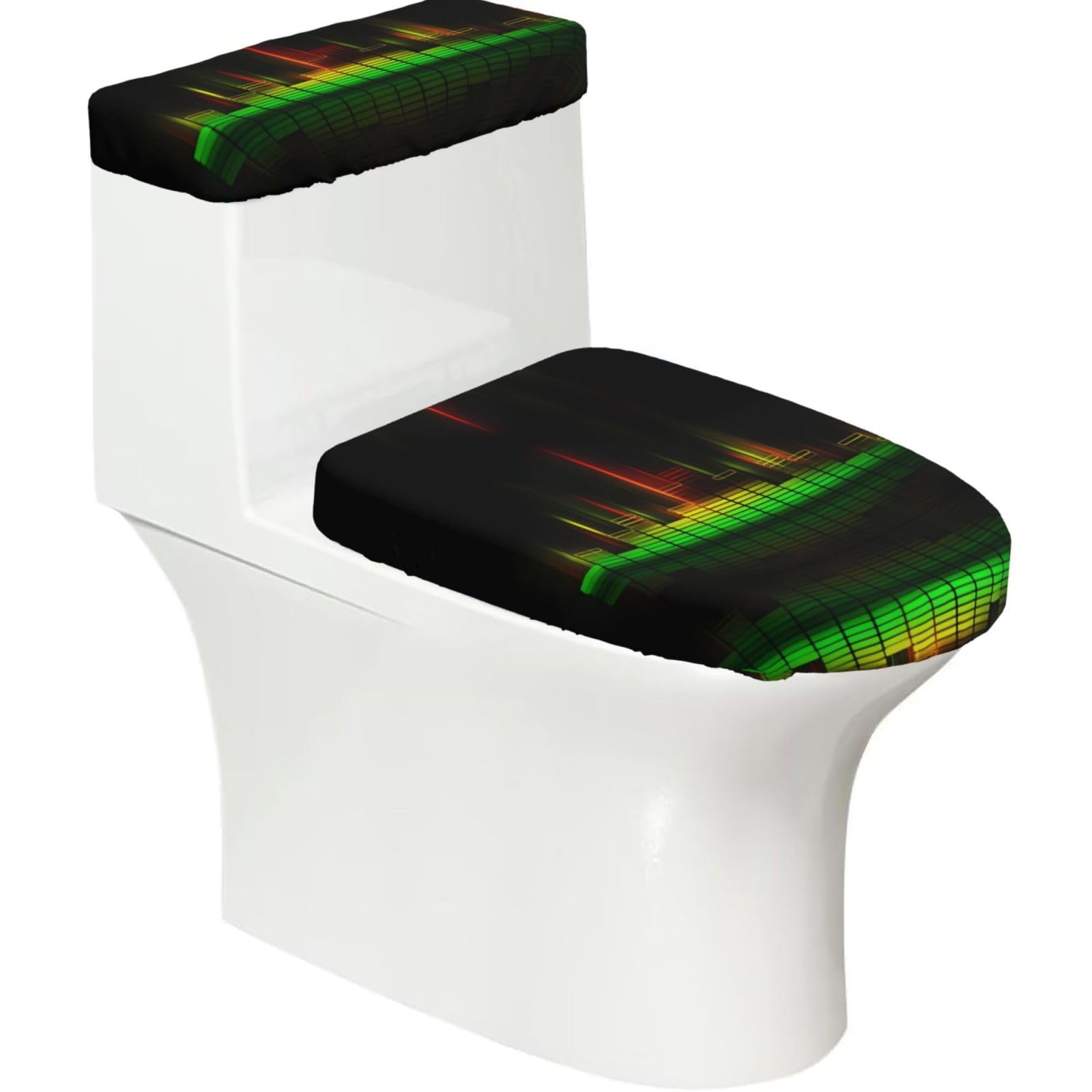 Mrowyc Black Cool Music Sound Wave Printed Toilet Seat Set - Set Of 2 - Universal Toilet Seat Cover - Housewarming Birthday Christmas Gift