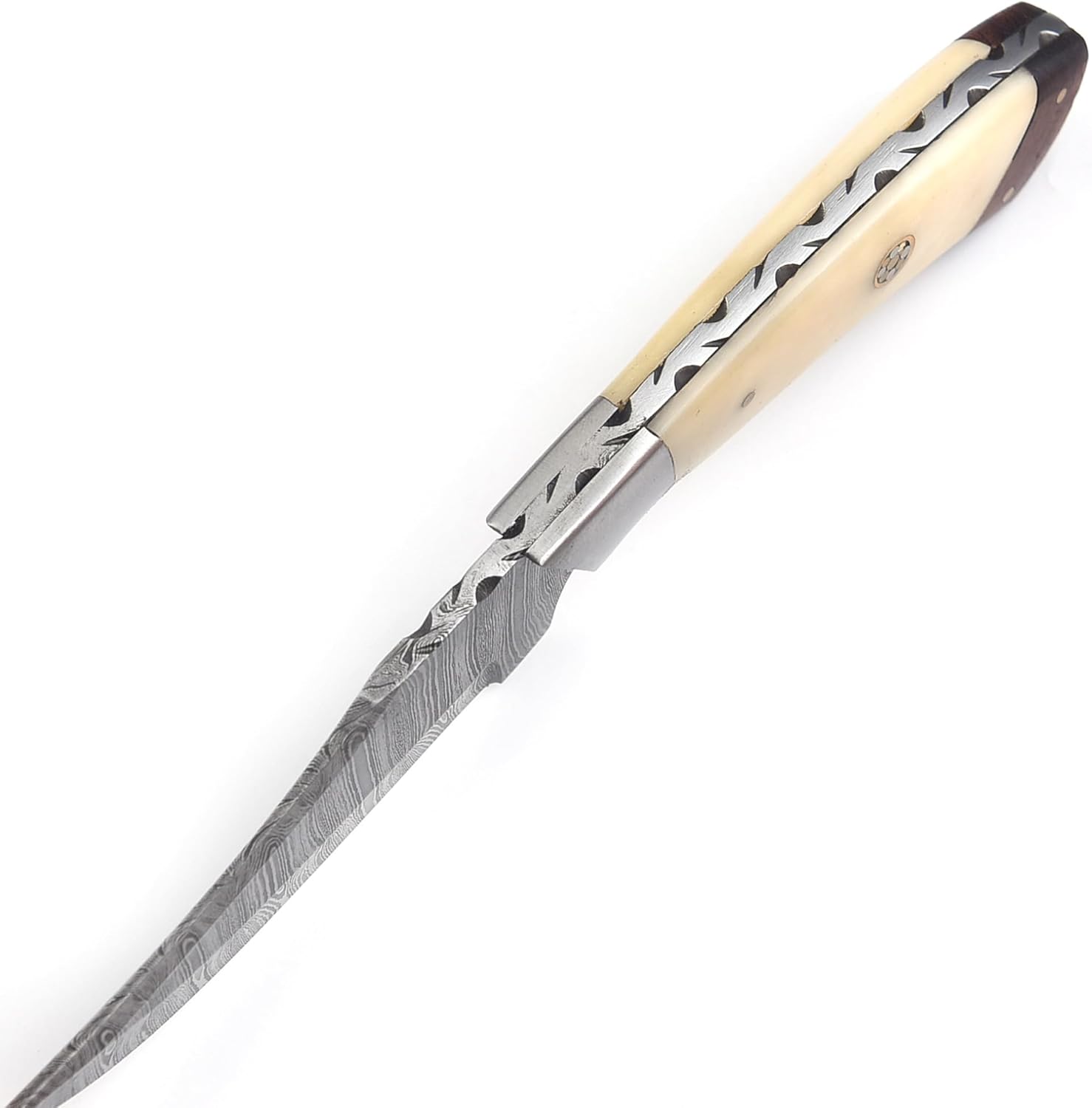 8.25" Handmade Damascus Hunting Knife – Fixed Blade Skinning Knives with Bone Handle & Leather Sheath – Custom Outdoor Knife Use As Survival Knifes, Camping Knives, Fishing Knifes & For Bushcrafting
