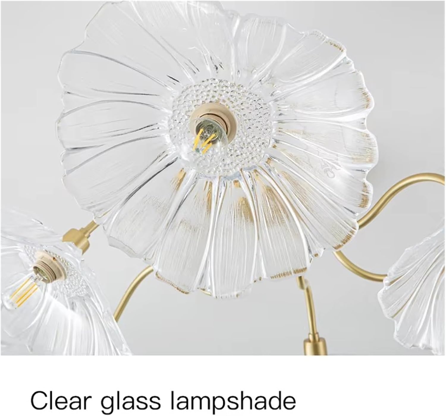 Nordic Living Room LED Chandelier Copper Material Bedroom Dining Room Kitchen Ceiling Light Petal Glass Lampshade Decorate Lamp,luminaire