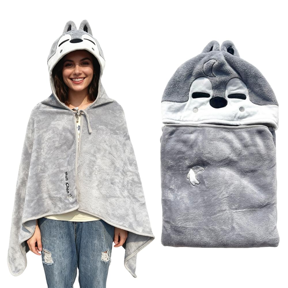 Stray Kids Coperta Wolf Chan, morbida coperta in peluche Skzoo con cappuccio, adatta come coperta da divano, coperta da campeggio, un ottimo regalo per i fan