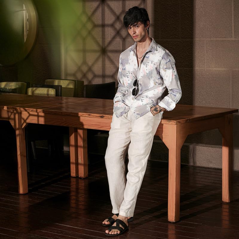 Image of CAHOOT Men's Bisque Shirt Casual Wear | Spread Collar | Long Sleeve | Button Closure | Shirt Crafted with Comfort Fit for Everyday Wear