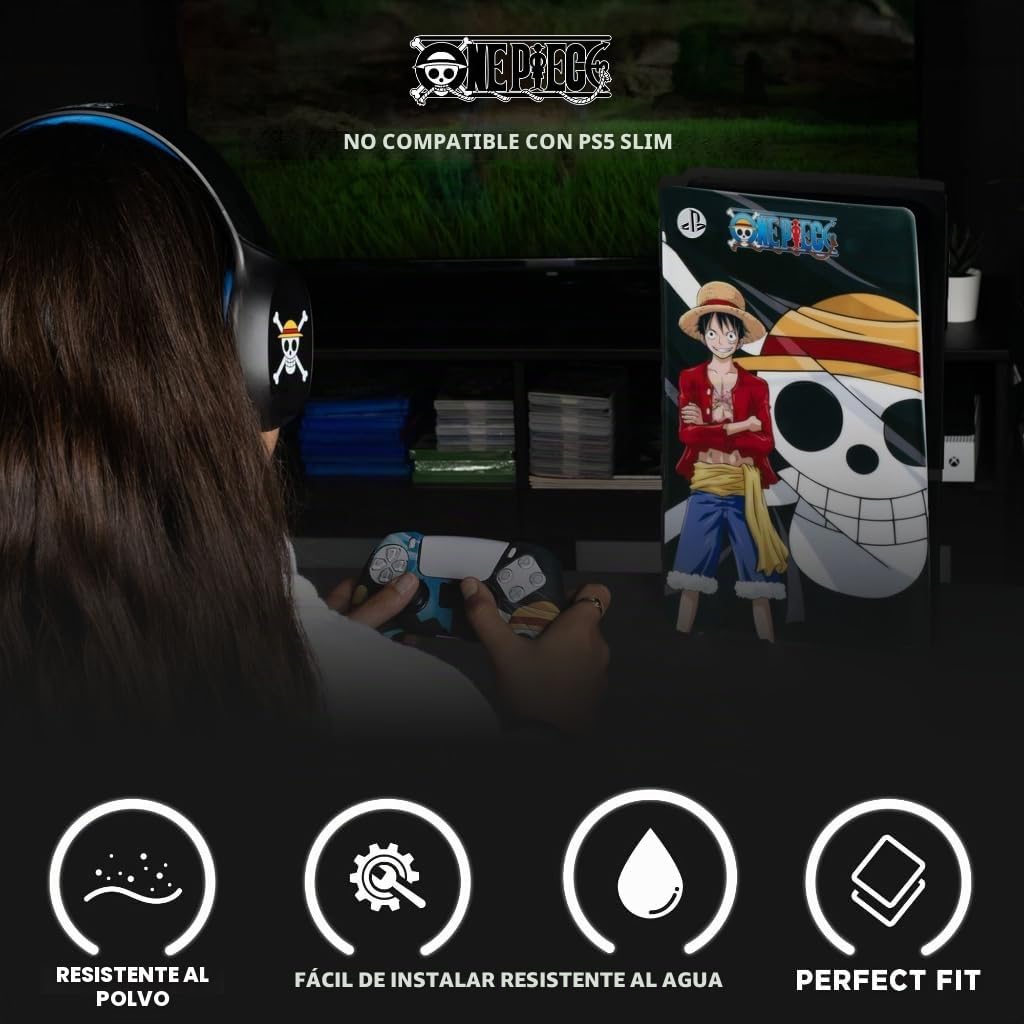 Konix One Piece - Funda Protectora para Consola PS5 (Silicona, antigolpes, Resistente a los arañazos), diseño de Luffy, Color Negro