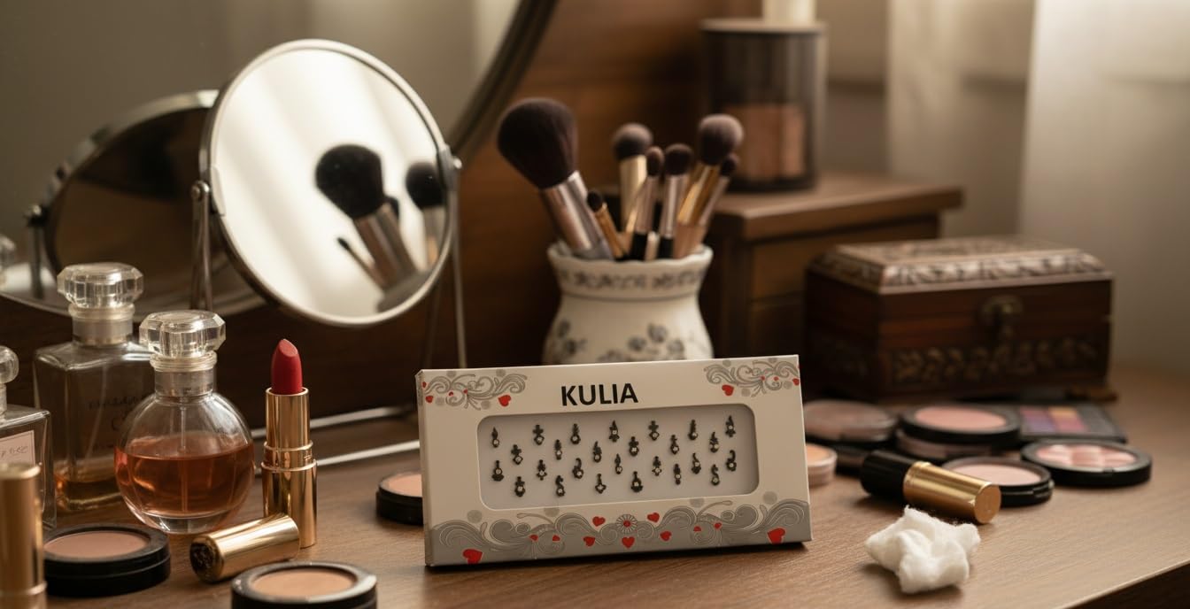 KULIA® Bindi neri di design (adesivi/tattoo) – Stile Tikka, forma allungata a puntini Accessori di bellezza per viso e sposa, ideali per Puja Gemme e gioielli per il viso in varie forme e dimensioni