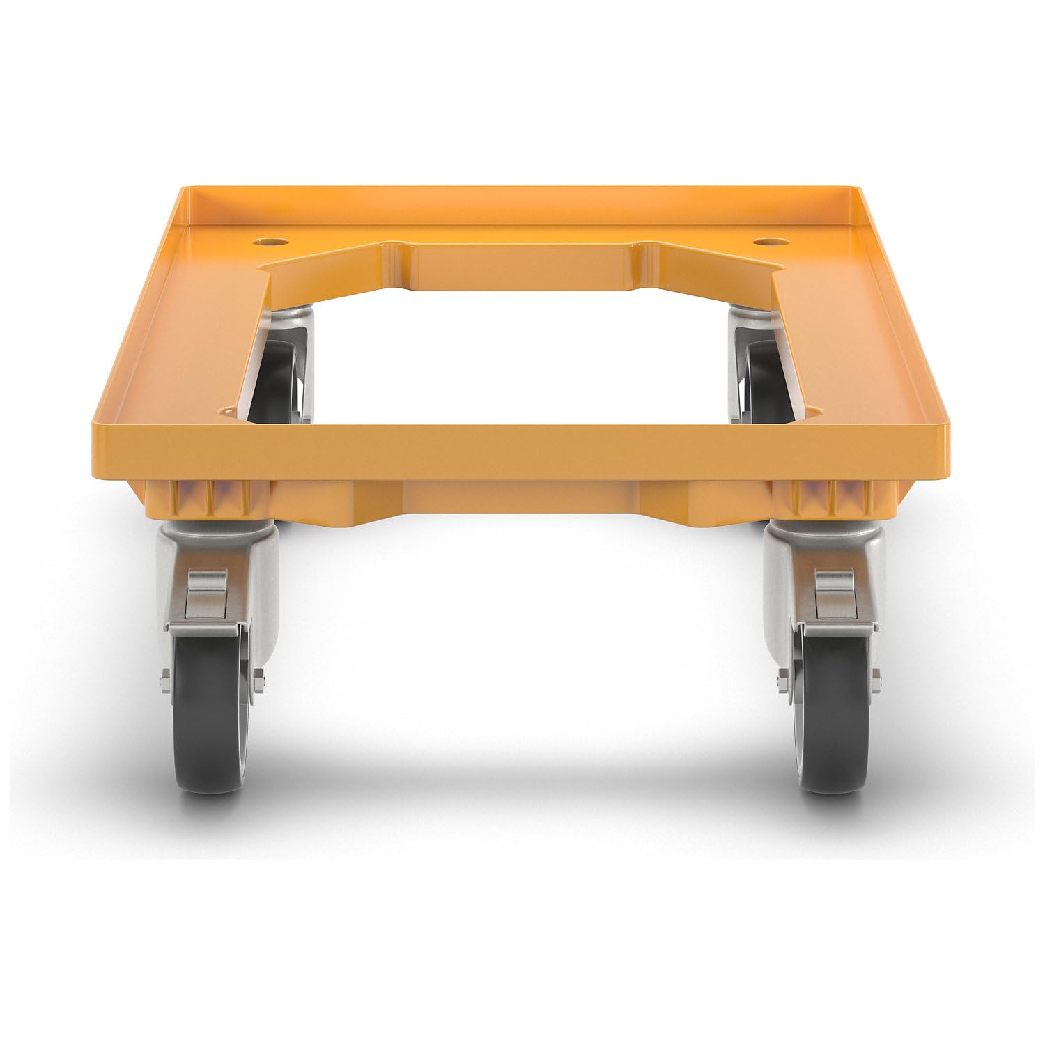 eurokraft | Plateau roulant professionnel | 600 x 400 mm | 4 roulettes pivotantes | dont 2 avec dispositif de blocage | jaune