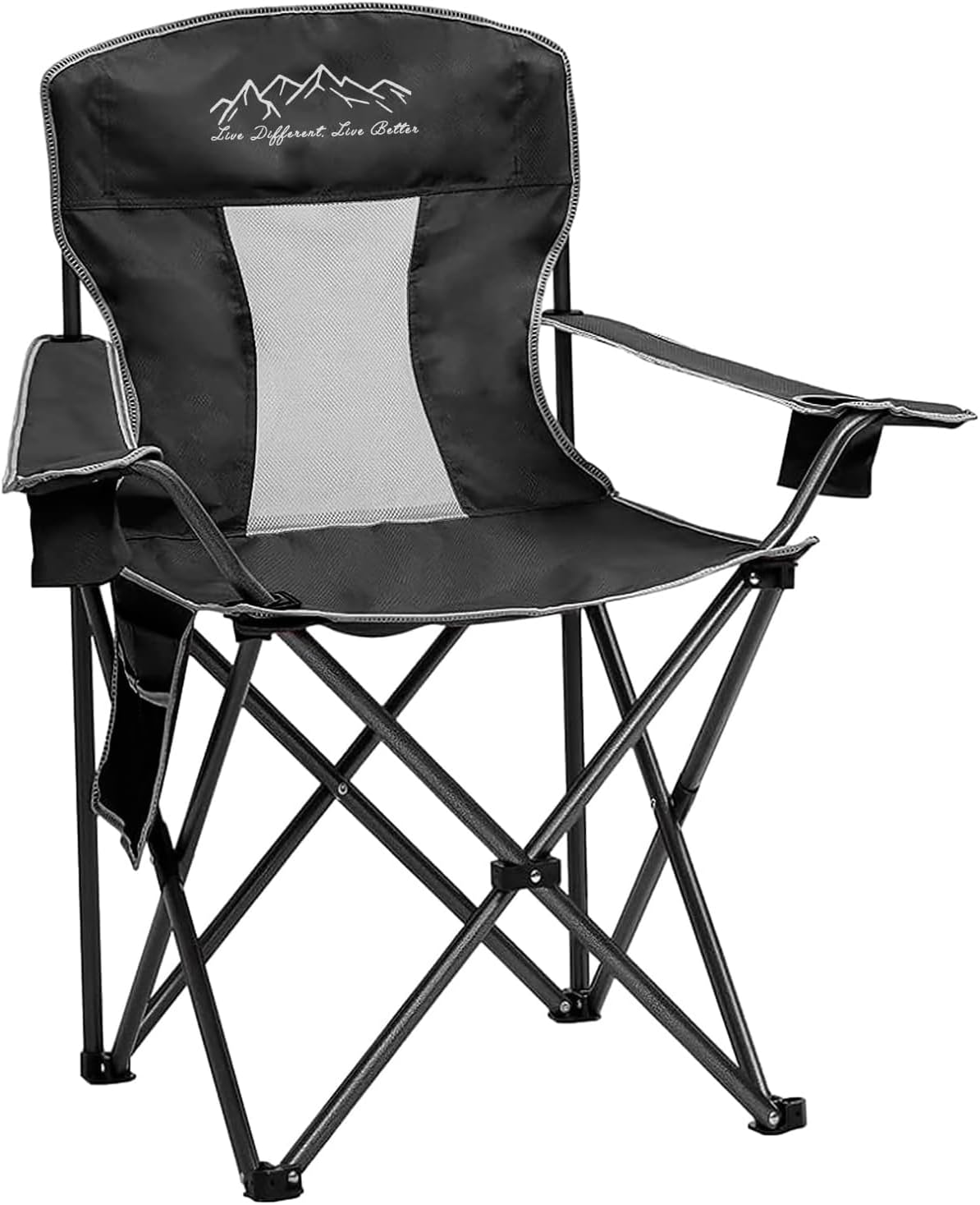 Outdoor Folding Camping Chair with Cup Holder, Storage Bag, Large Anti-Sink Feet, 325lbs Capacity, Breathable Mesh Portable Chair for Camping, Beach, Fishing, Sports, Black Outdoor Folding Camping Chair with Cup Holder, Storage Bag, Large Anti-Sink Feet, 325lbs Capacity, Breathable Mesh Portable Chair for Camping, Beach, Fishing, Sports, Black