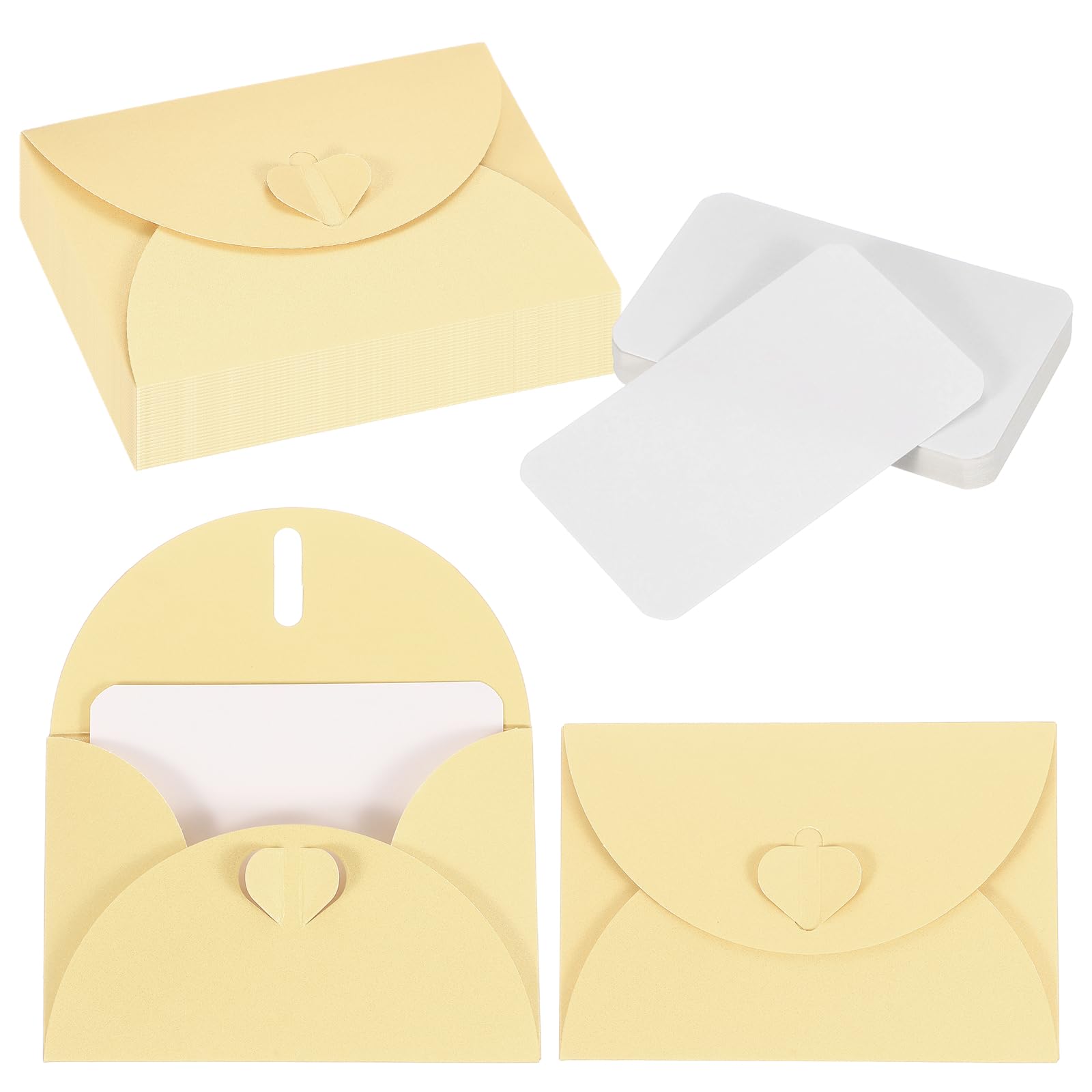 PATIKIL 25 Set Mini Envelopes with Heart Clasp, 4.1x3 Blank Note Cards with Envelopes for Gift Wedding Invitation Graduation Holiday Thanksgiving Day Christmas, Egg Yellow โ image 1