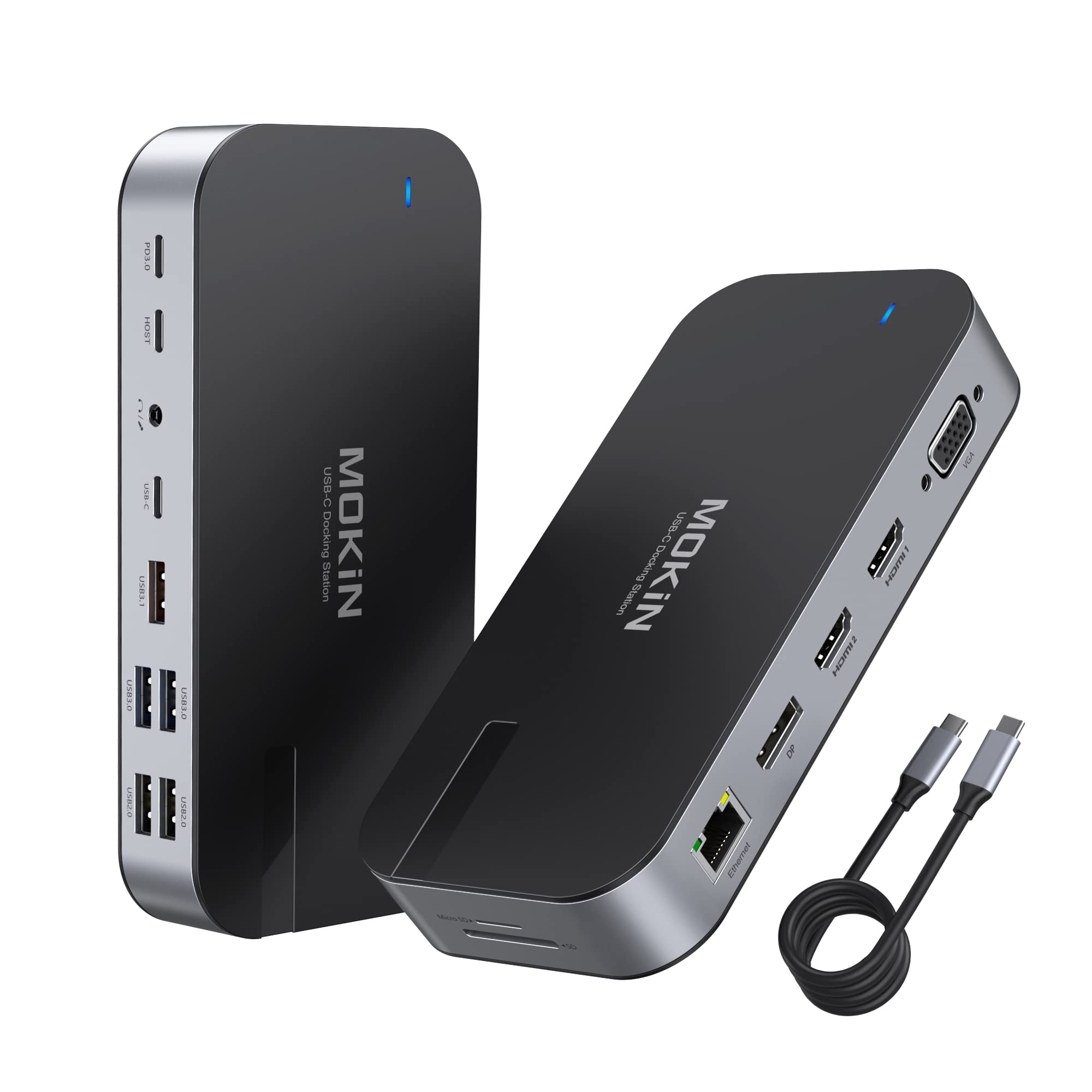 MOKiN Station emplacements d'accueil USB C Double HDMI, Docking Station 16 en 1 Adaptateur avec Dual HDMI, DP, VGA, 5 Ports USB, Ethernet gigabit, USB C Data, PD 100W, SD/microSD, Audio pour Dell/HP