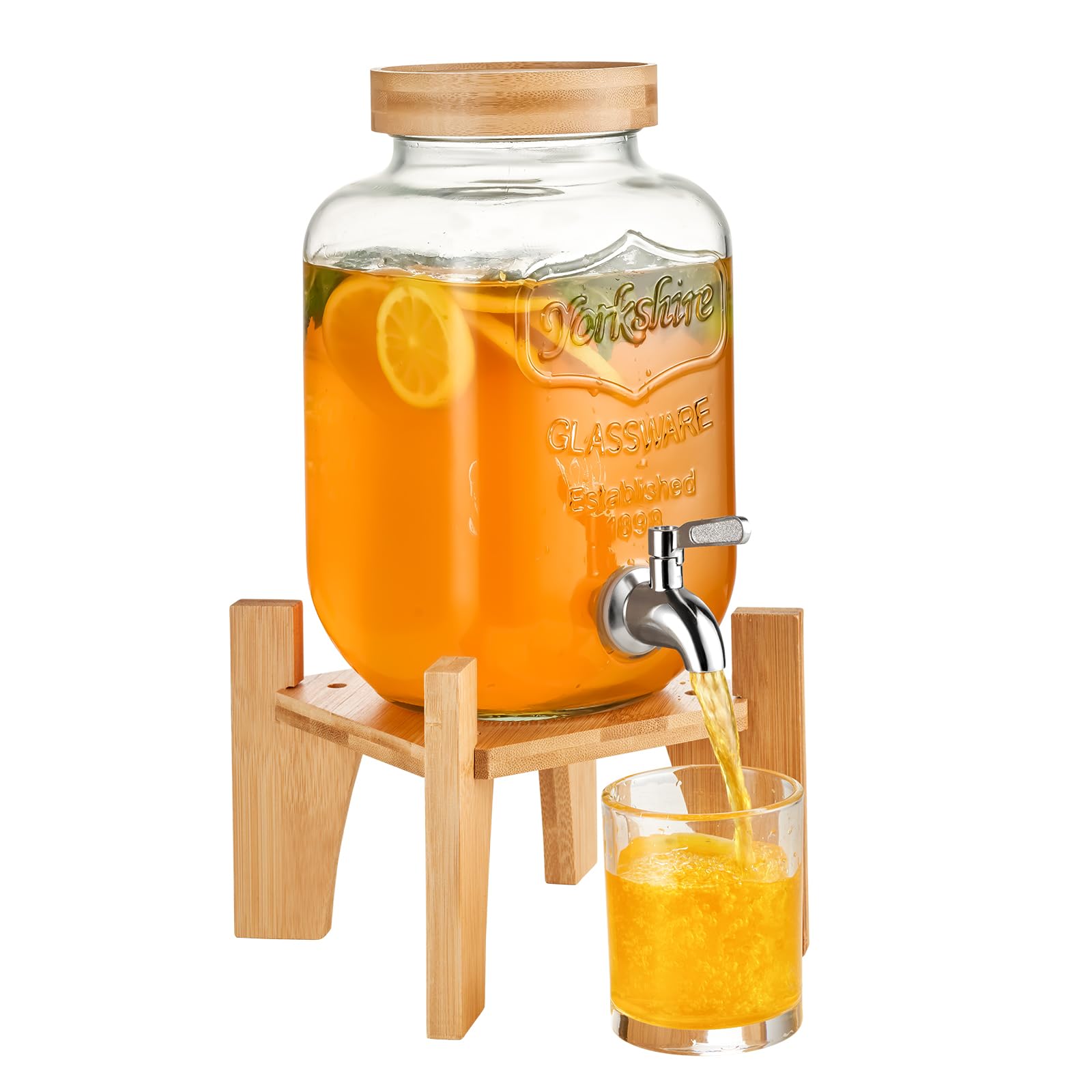 VEVOR Dispensador de Bebidas de 3,8 Litros para Fiestas, Dispensador de Jugo de Vidrio con Soporte, Espiga de Acero Inoxidable, Dispensador de Agua de Jugo de Limonada de Té Helado 244 x 150 x 150 mm — view 4