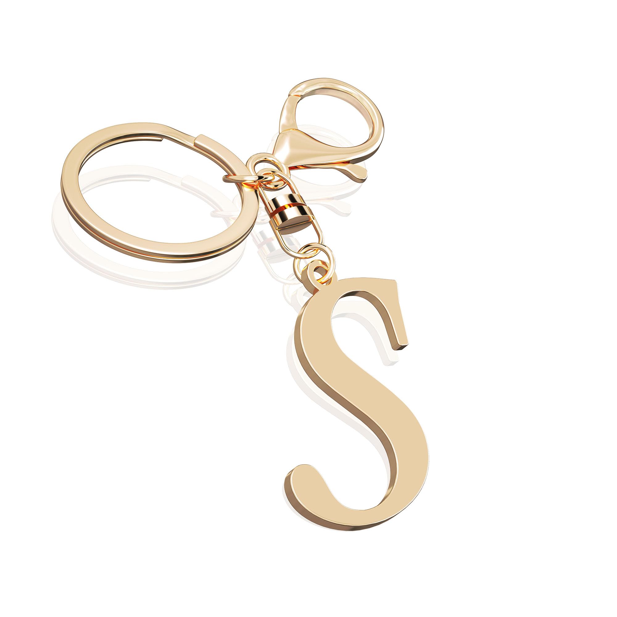 Cute Stainless Steel Gold Initial Letter Keychain for Women Girl, Charms for Key Handbag Backpack Bag, Personalized Gift