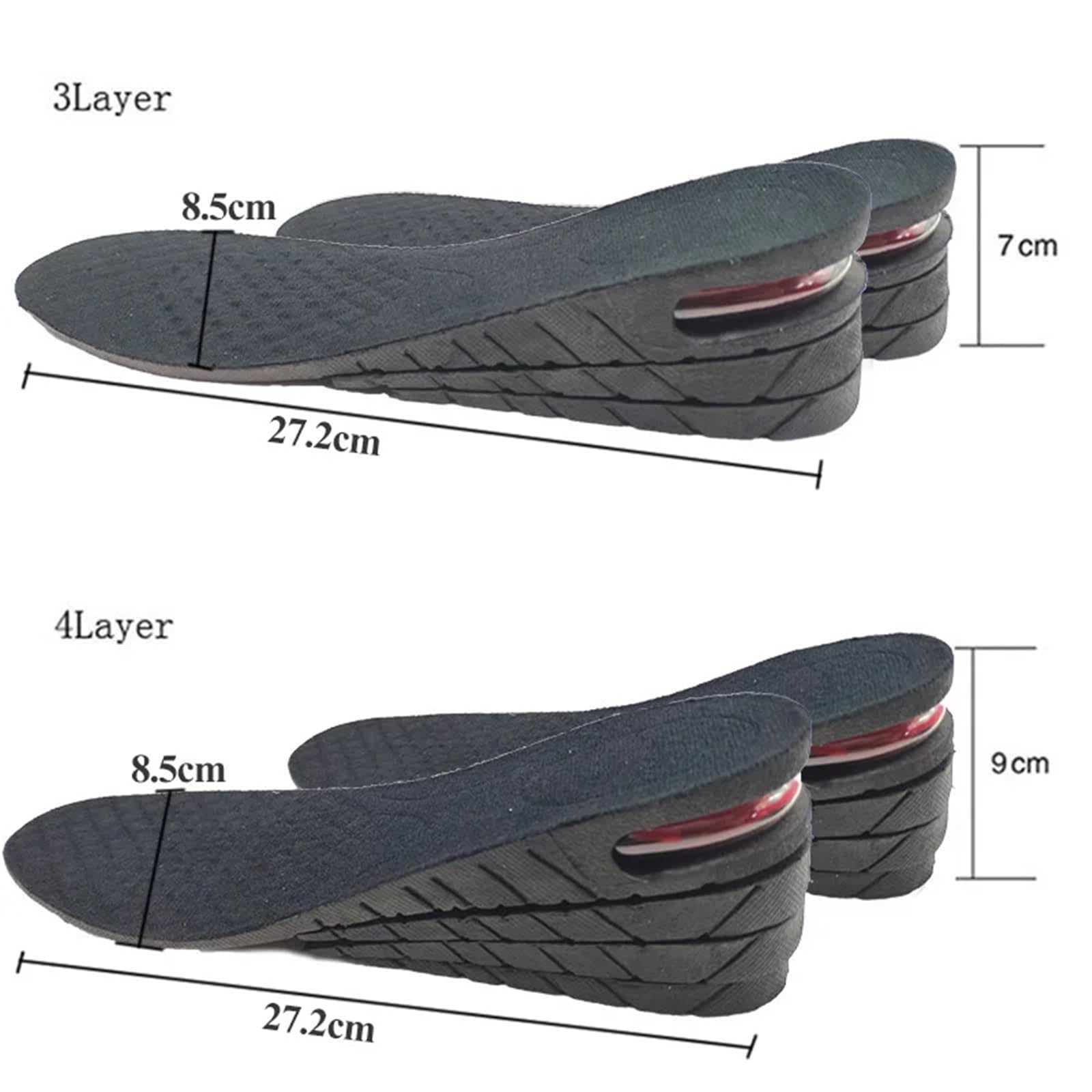 Plantillas Altura Hombre Plantilla for aumentar la altura de 3 a 9 cm con cojín aire, soporte for zapatos más altos, almohadilla absorbente ajustable(Full pad Height 9cm)