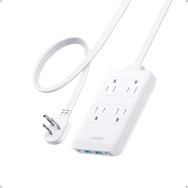 Anker Charging Station, 20W Max 8-in-1 USB-C Power Strip for iPhone 15/14 and MacBook Air/Pro, 5 ft Thin Cord with 4 AC, 2 USB-A, and 2 USB-C Ports, Fast Charging Desktop Charger for Travel,