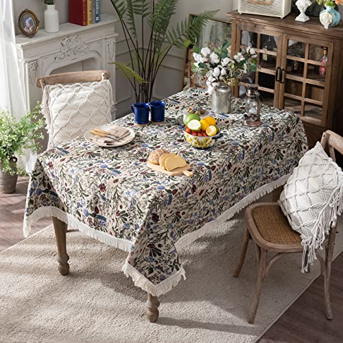 Sutavia French Floral Tablecloth Hand-Made Cotton Fabric With Macrame Lace Vintage Berry Garden Pattern Tabletop Sofa Cover Blanket Multi-Purpose For Spring Summer Indoor Outdoor Home Holiday Party #TOP1
