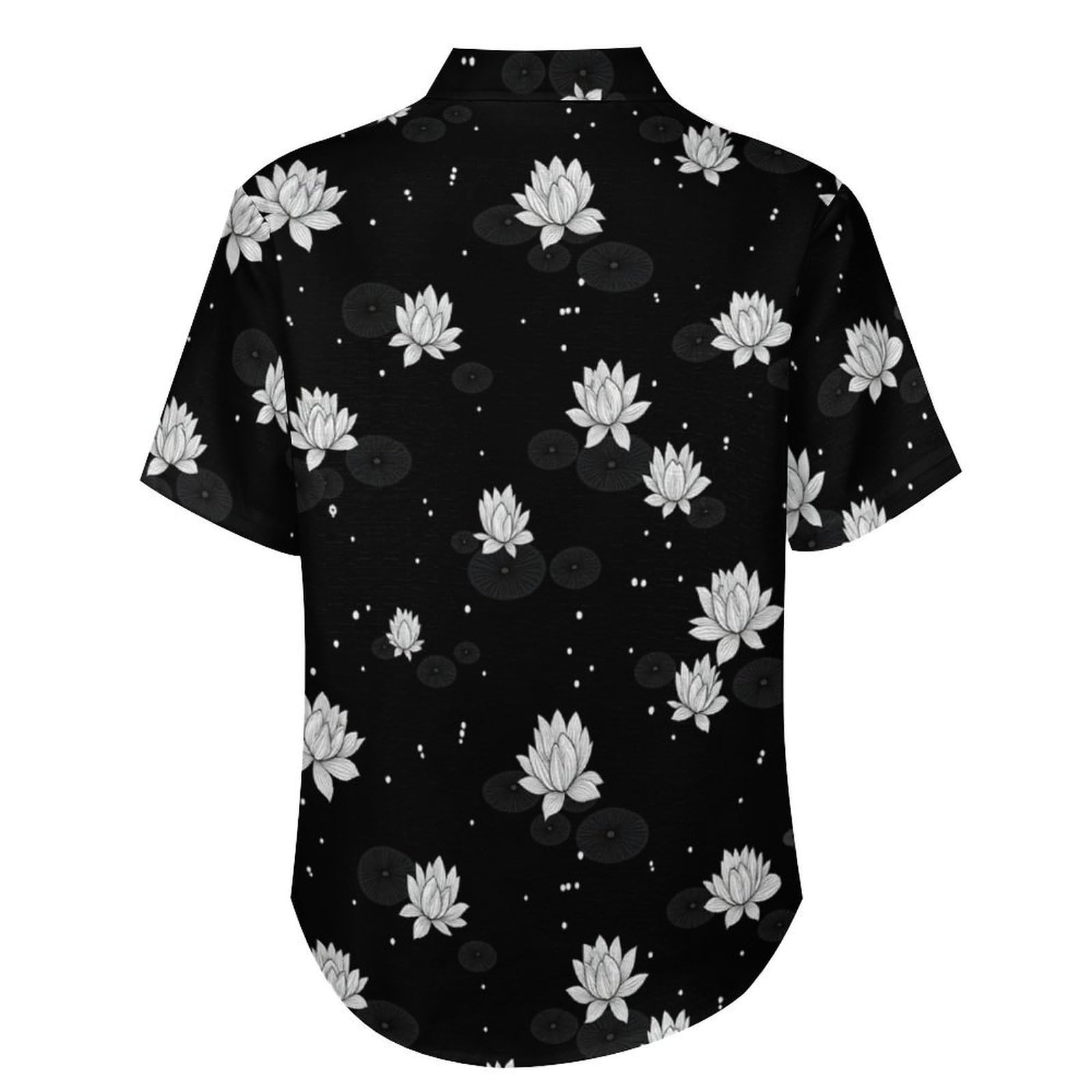 Funky Camicia Hawaiana Uomo, Manica Corta Design Aloha Camicie con Bottoni, Estiva Camicie a Piccolo Fiore di Loto Casual Stampa Spiaggia Estate Disegno A Linee Camicia