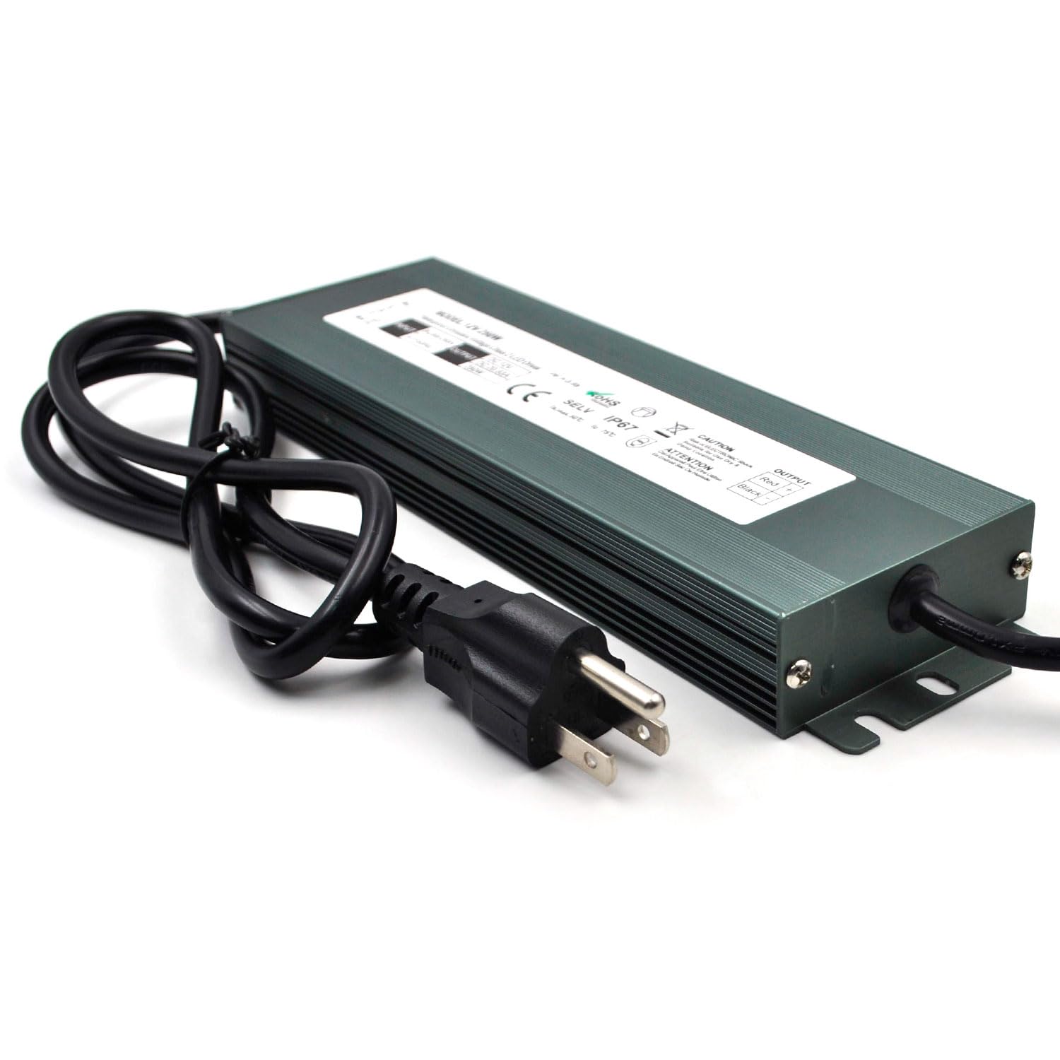 LED Driver 12V 250W Waterproof IP67 Power Supply Transformer, 85V-265V AC to 12V DC Low Voltage Output, LED Transformer with 3-Prong Plug Cable for LED Light, Computer Project, Outdoor Light