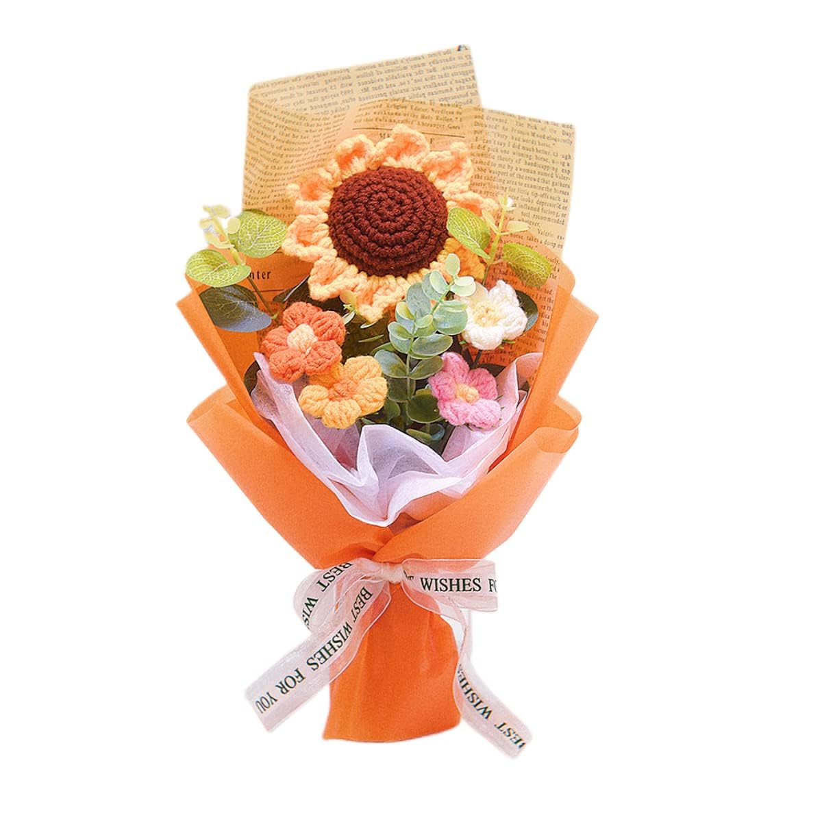 Crochet Flowers Bouquet,Sunflower Knitted Eternal Yarn Flowers, Handmade Artificial Flower Bouquet Home Decor Gift for Mother Father, Birthday Wedding Teacher’s Day Graduation Anniversay