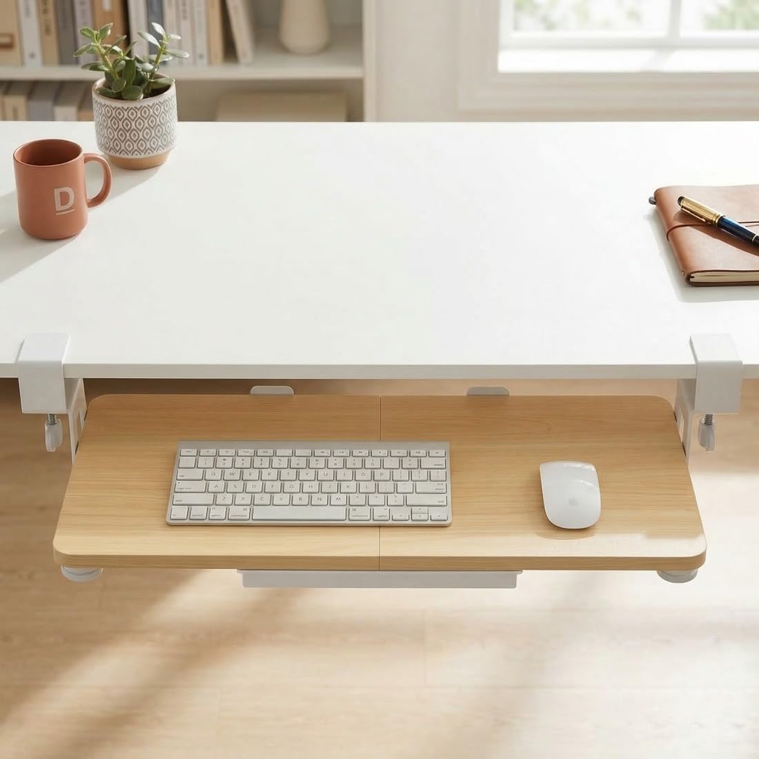 Spacetronik Tastaturablage Untertisch Ausziehbar 68x30 cm, Stabile Tastaturauszug Untertischmontage mit C Klemme, Ergonomischer Tastaturschublade für Schreibtisch, Belastbar bis 5kg, Dunkles Holz