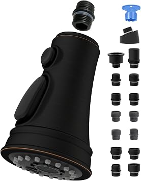 Universal Kitchen Faucet Head Replacement, 3-Mode Spray, Rubbed Bronze