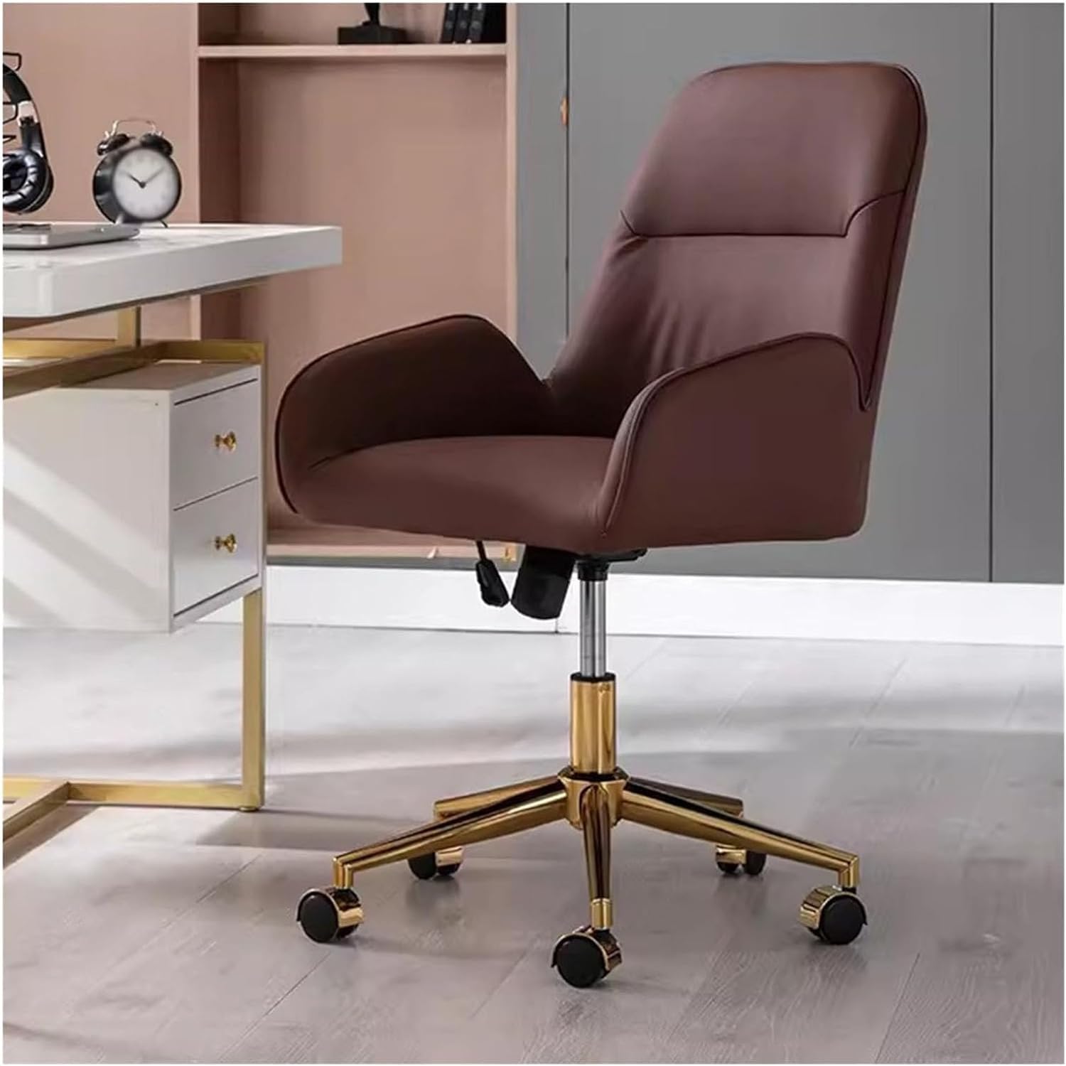 METTEOR Office Chair - table PU Leather Task Chair Adjustable Swivel Design Supports Up to 250 lbs Ideal for Home & Office Use (Braun)