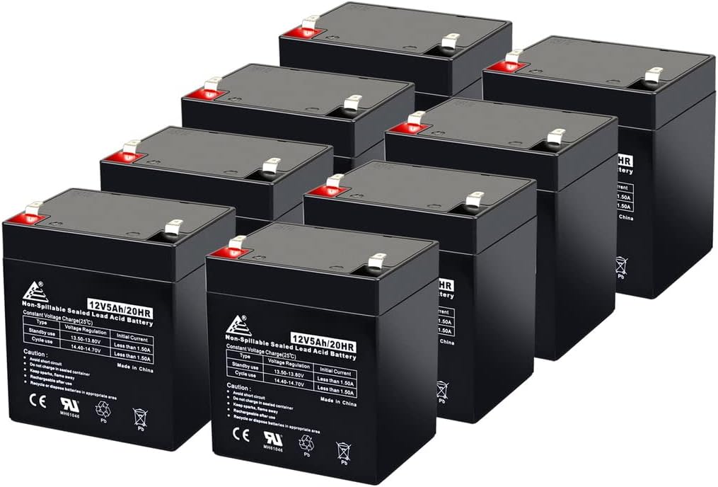 ECI Power 8 Pack: 12V 5AH VRLA AGM 12V 5AH Rechargeable Battery for LiftMaster 485LM/Craftsman 53918/Chamberlain 4228 Garage Door Opener, Security Alarm, etc