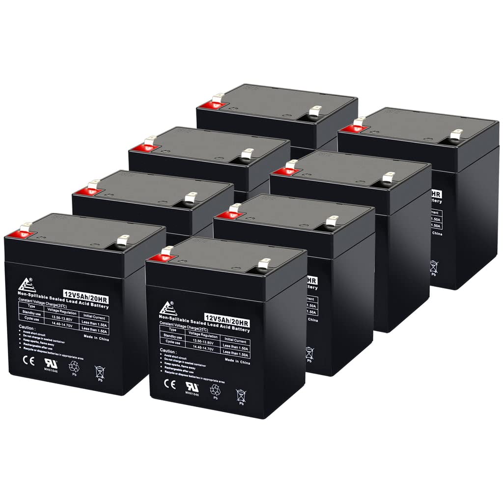 ECI Power 8 Pack: 12V 5AH VRLA AGM 12V 5AH Rechargeable Battery for LiftMaster 485LM/Craftsman 53918/Chamberlain 4228 Garage Door Opener, Security Alarm, etc