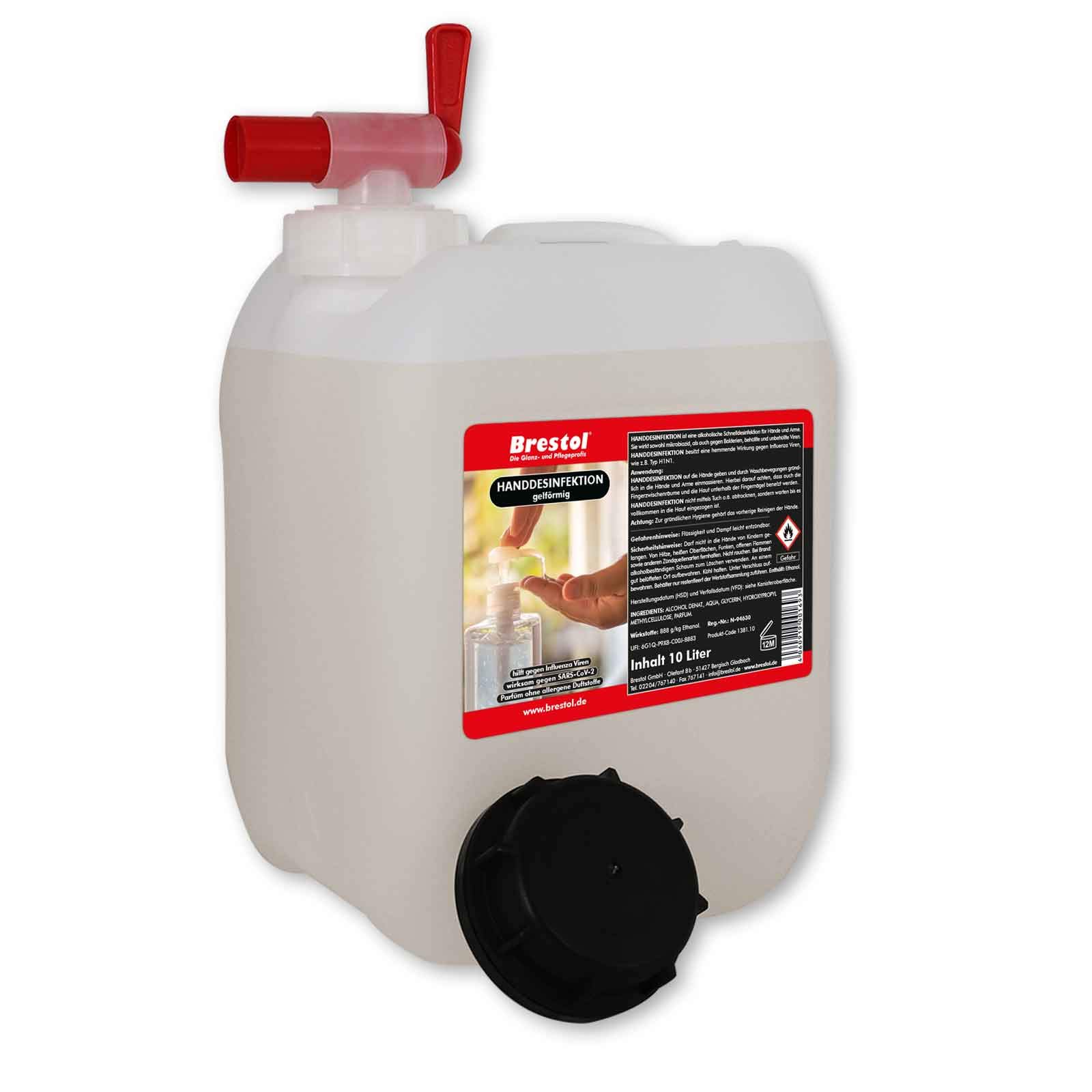 HANDDESINFEKTION Gel 10 Liter + Auslaufhahn 51 mm Desinfektionsmittel für Hand Haut Hände Desinfektion Händedesinfektion Desinfektionsgel Geldesinfektion gelförmig
