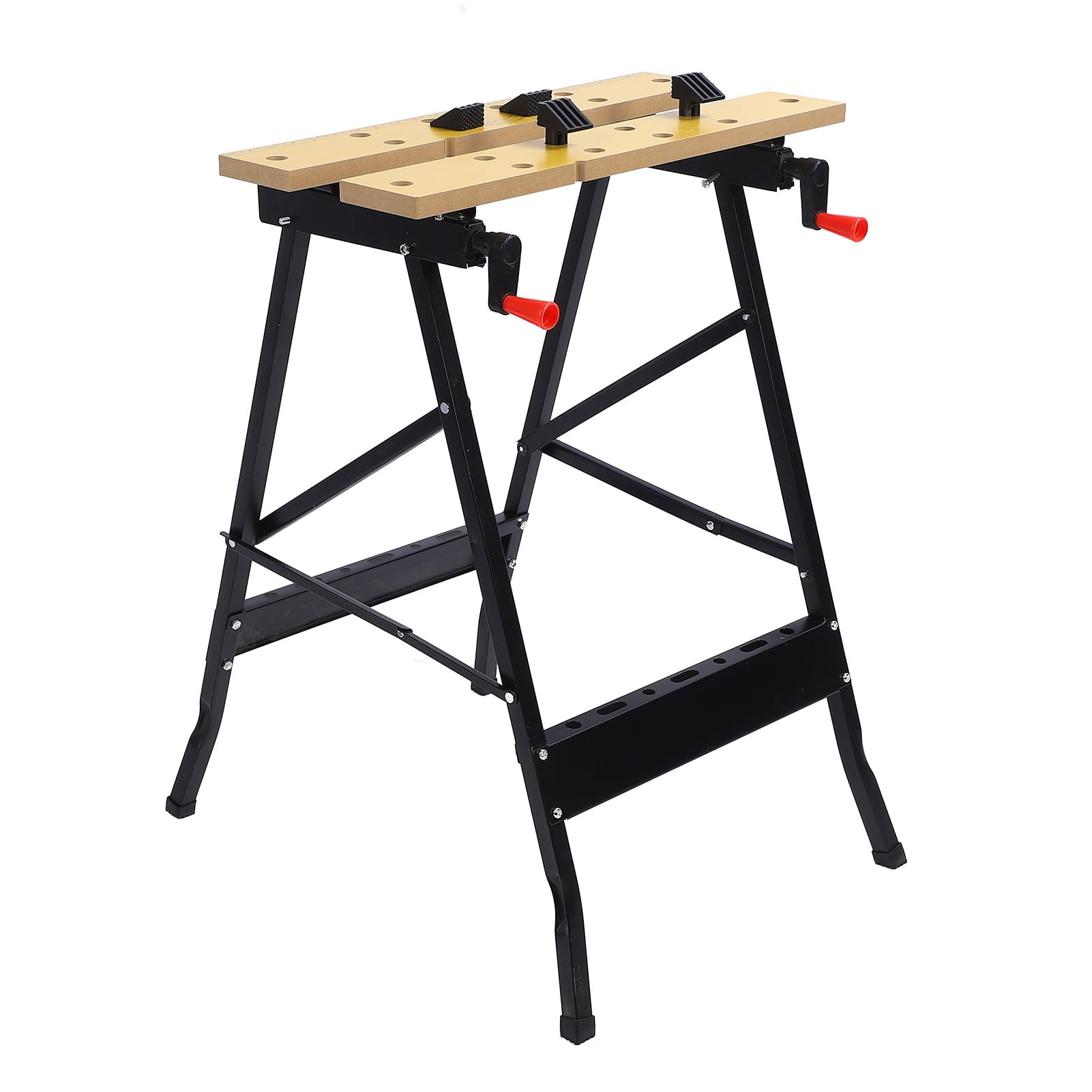 Mesa de Trabajo Plegable, Marco de Acero con Mordazas de MDF, Banco de Trabajo Portátil para Taller, Carga de 220 LB, Superficie de Sujeción Ajustable para Talleres, Reparación, Pintura,