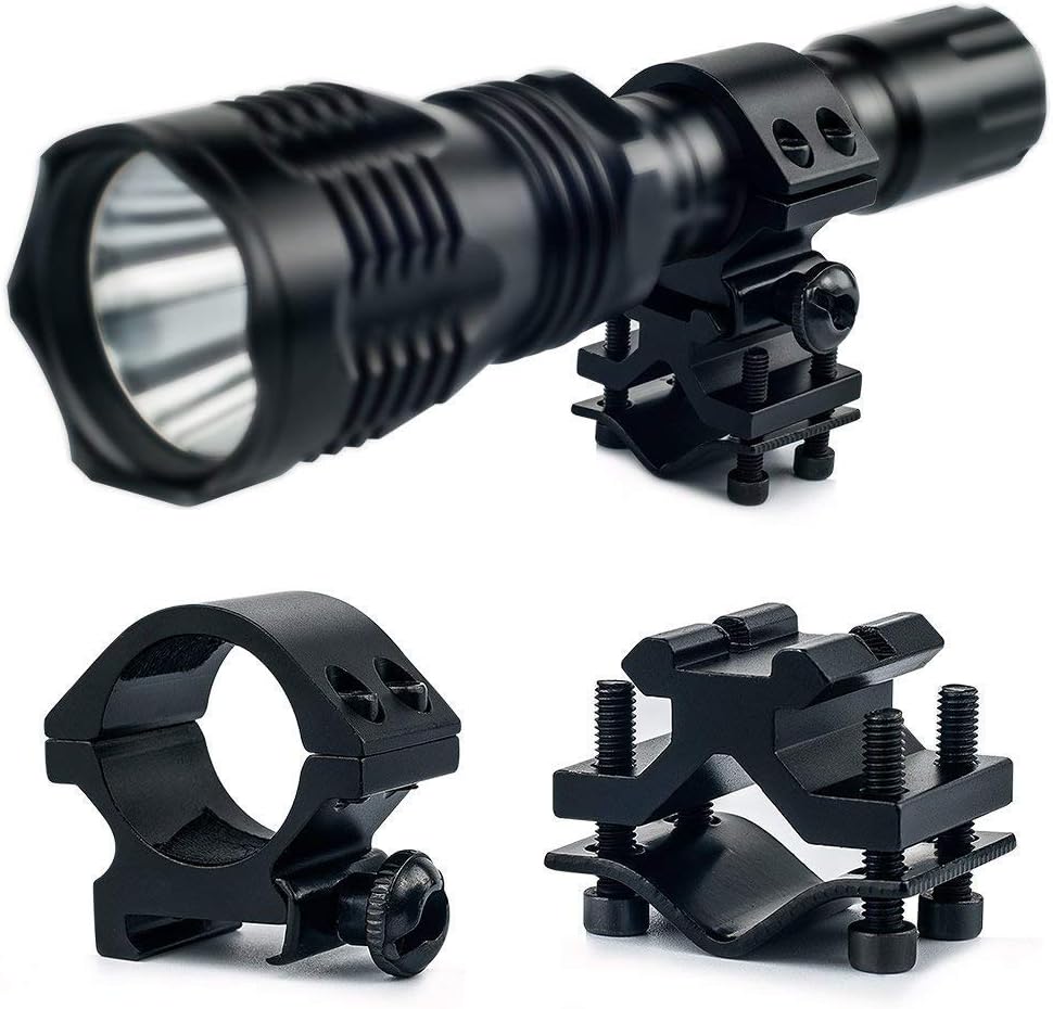 BESTSUN Predator Light with Green Red White LED Hunting Flashlight, Pressure Switch, Barrel & Scope Mount for Hogs Coyotes Varmints Raccoons Coon Deer Night Hunting