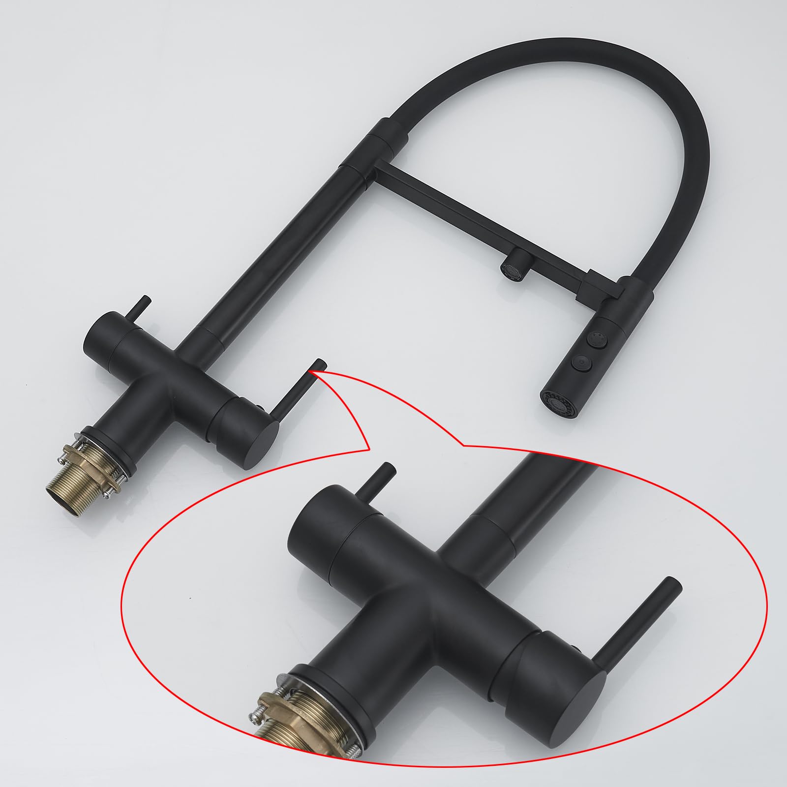 XJTNLB Grifo Cocina Osmosis 3 Vias Flexible Grifo Cocina 3 Vias Osmosis Extraible Oro Cepillado con Dos Asas