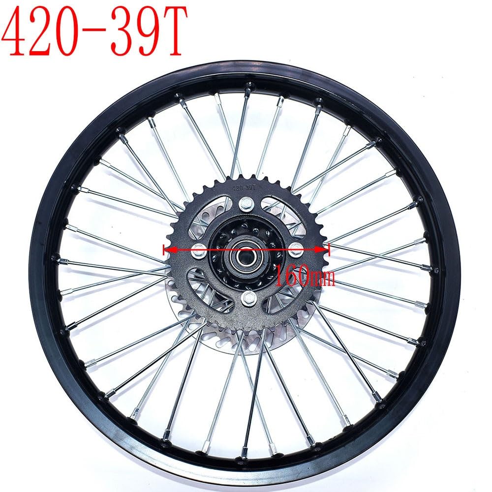 Motorradräder 1,60 x 17 Zoll Hinterradfelgen aus Aluminiumlegierung, Kreis von 17 Zoll Rad mit Scheibenbremsenritzel für Dirt Pit Bike Felgen Set(428-12MM-Red)