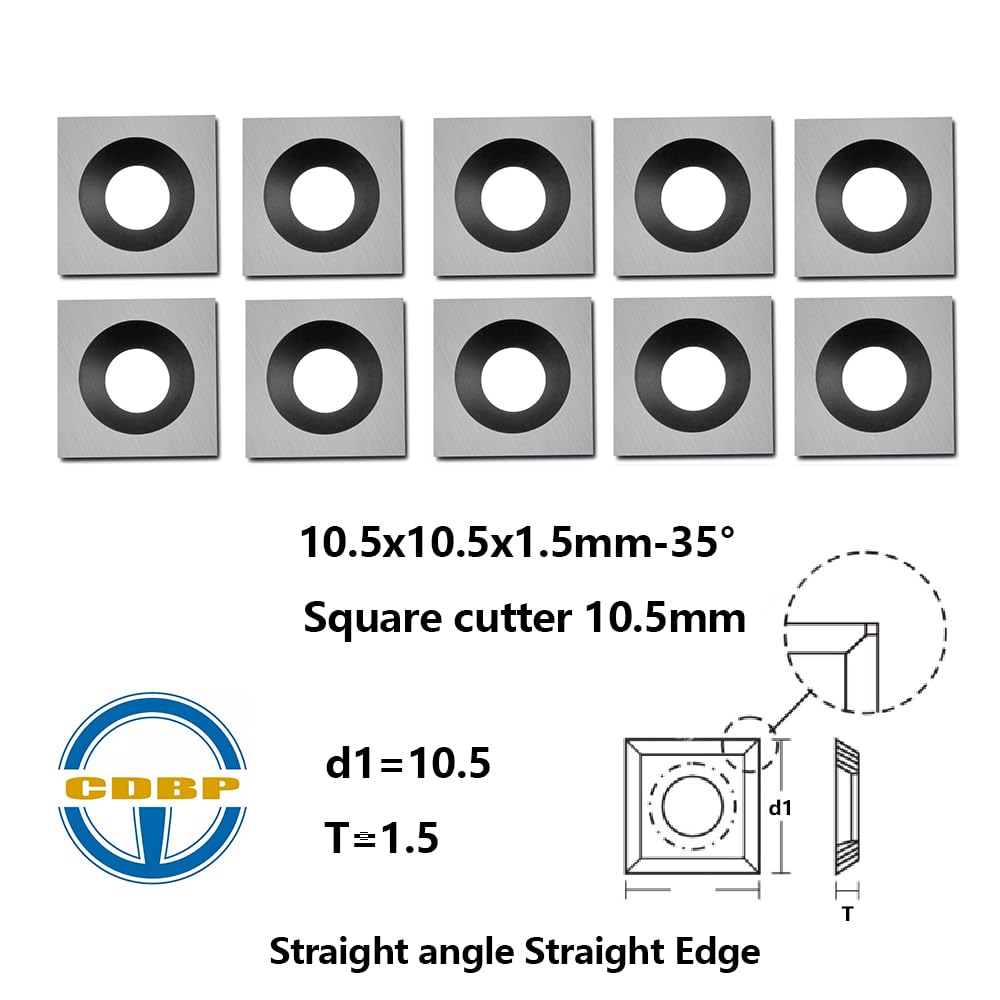 Plaquettes de coupe carrées droites en carbure de tungstène 10,5mm (10,5 x 10,5 x 1,5mm) pour outils tournage bois et Bois Spirale Raboteuse Head, 10 pièces
