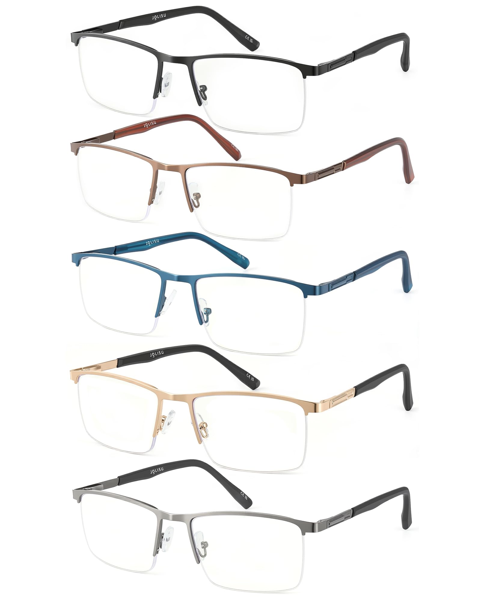 Photo 1 of JOLISU 5 Pack Reading Glasses for Men/Women, Blue Light Blocking Computer Metal Readers, Lightweight Half Frame with Spring Hinge(2.00)