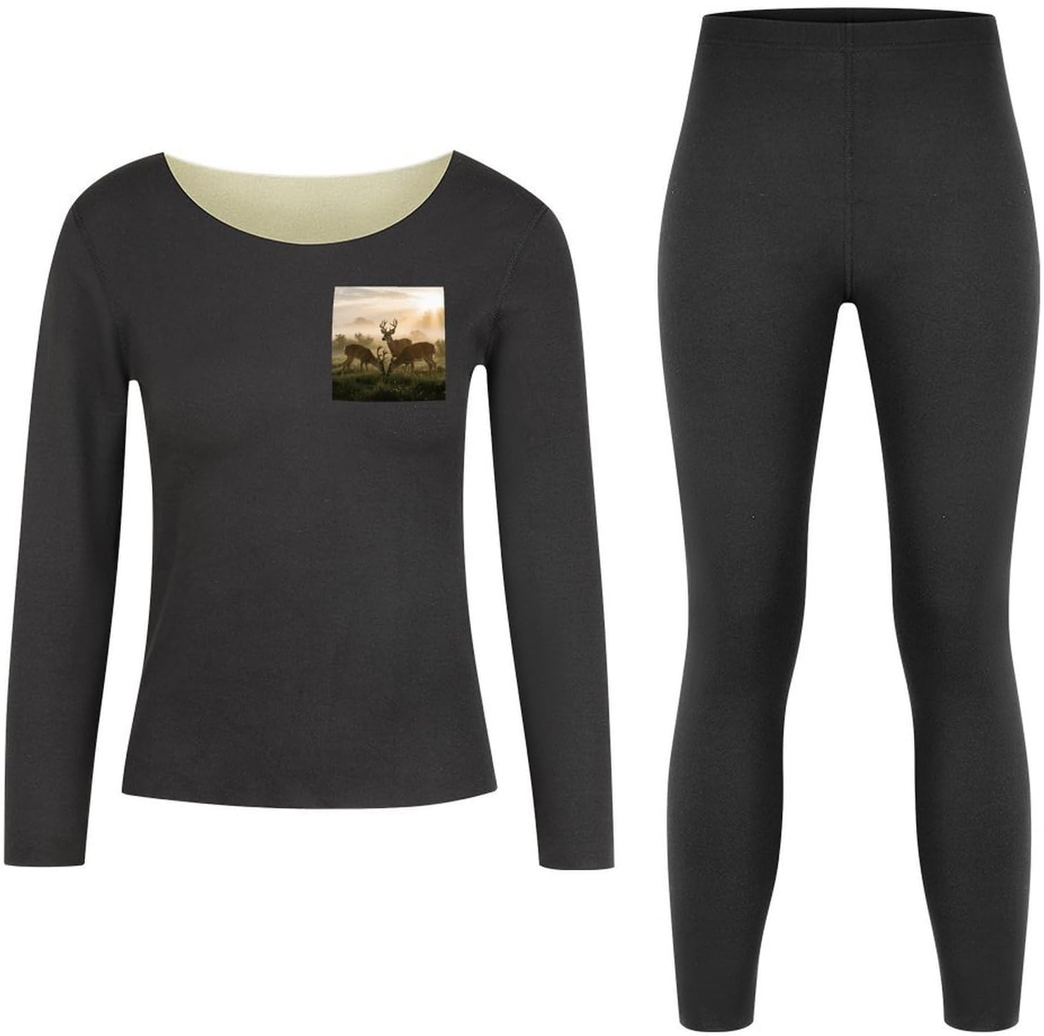 Women's Deer Grass Hunting Thermal Underwear Set Soft Long Johns Base Layer Top & Bottom for Cold Weather