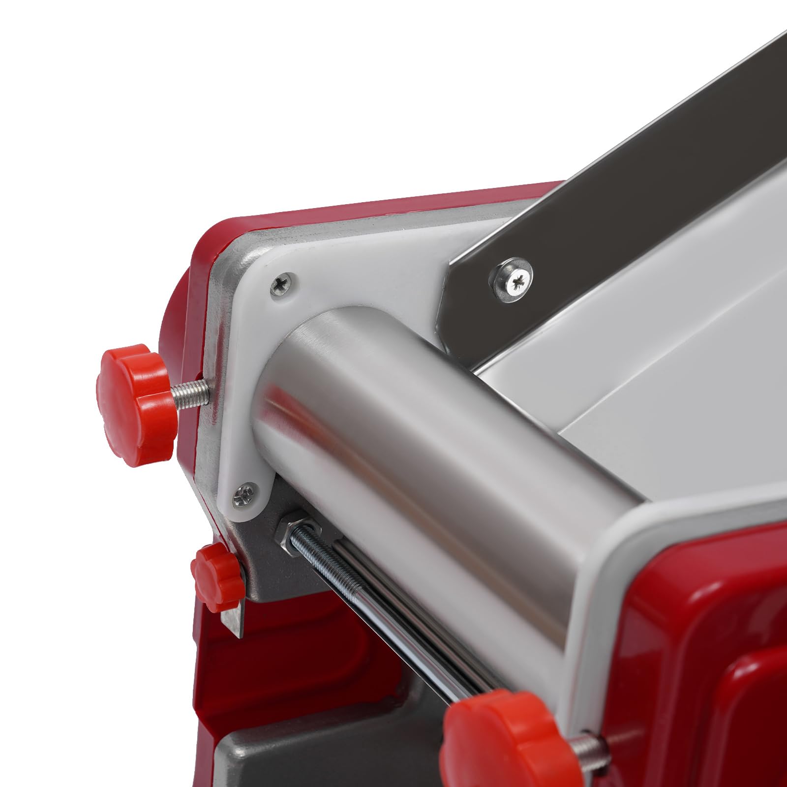 Ręczna maszynka do makaronu ze stali nierdzewnej z regulacją grubości 0,5-5 mm do domowego makaronu, idealna do cienkiego i szerokiego makaronu, wytrzymała maszynka do makaronu w kolorze czerwonym