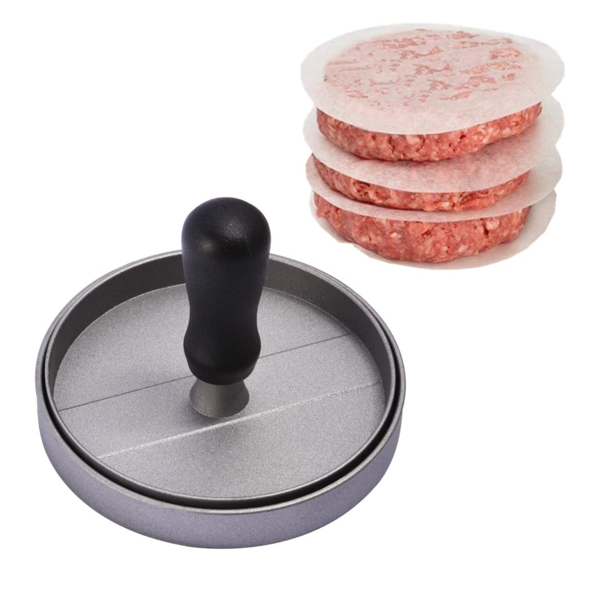 Mayebridge Aluminum Non Stick Hamburger Press With 100pcs Patty