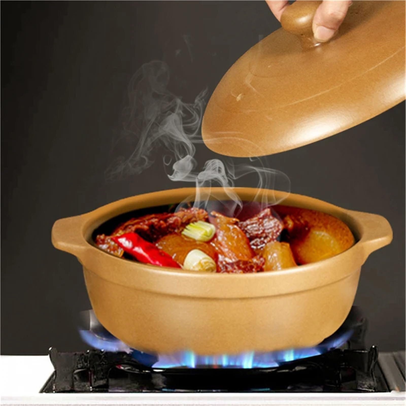 Casseruola, casseruole, pentole per Cucinare, pentole in Ceramica, pentole in Pietra, casseruole Non smaltate, pentola per zuppa (Un Colore, 20 cm)