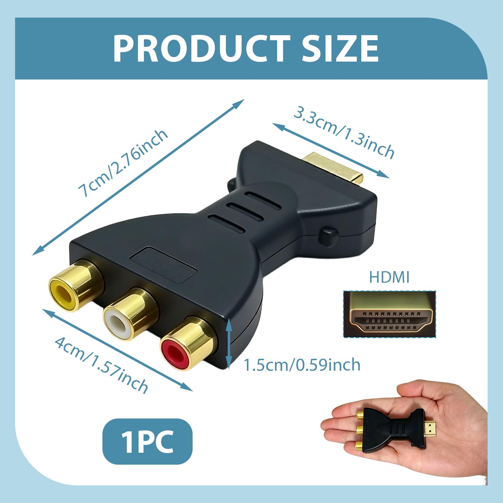 Adaptador HDM a RCA Convertidor HDM a AV Conector Audio Video Rojo Blanco Amarillo Convertidor Componentes Señal Digital para PC Laptops HDTV Monitores Proyectores Consolas Videojuegos Reproductores — view 6