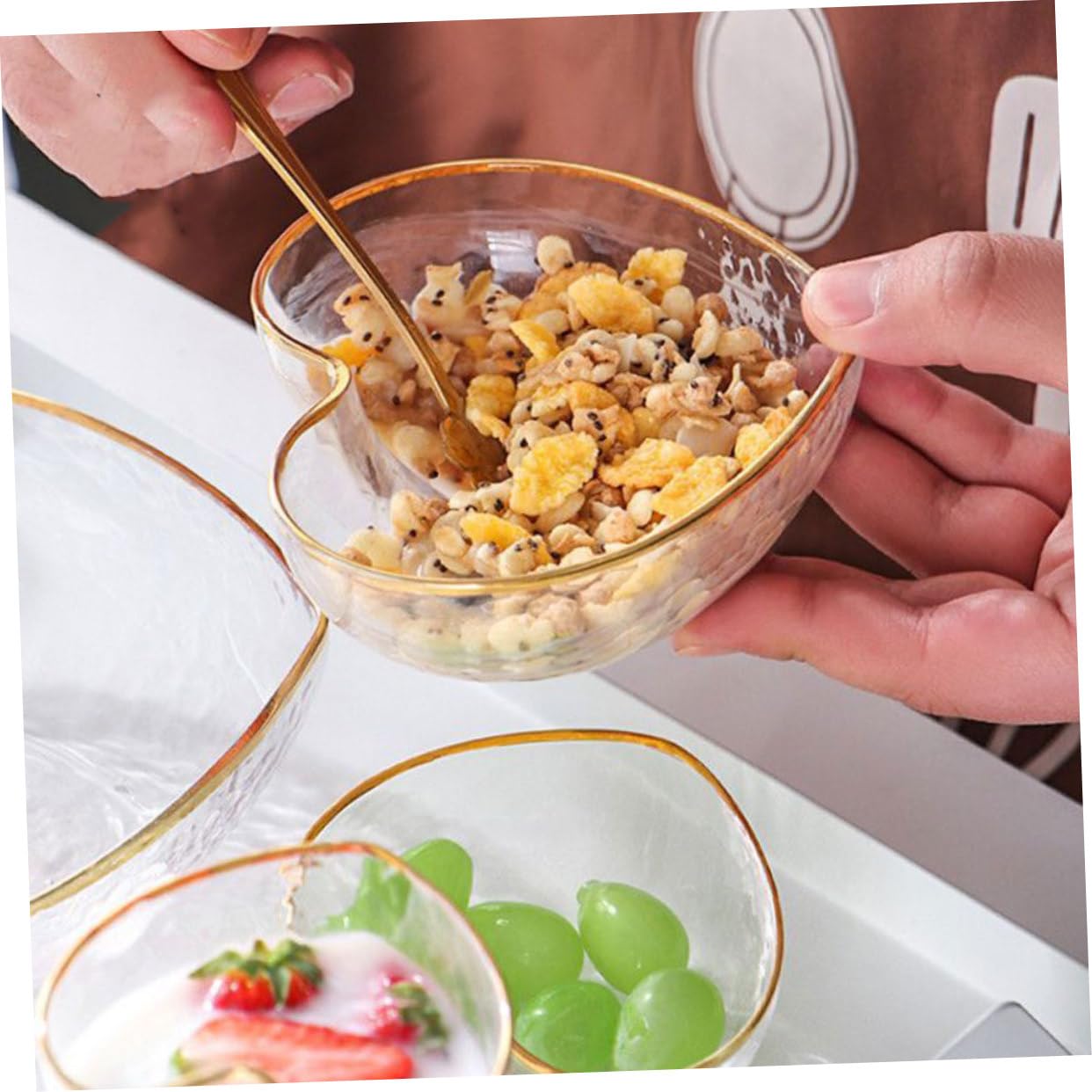 Cabilock Ensemble Bol et Tasse à Dessert en Verre, Saladier Transparent, Surface Lisse et Brillante, 4 Pièces, pour Mariages et Réunions de Famille