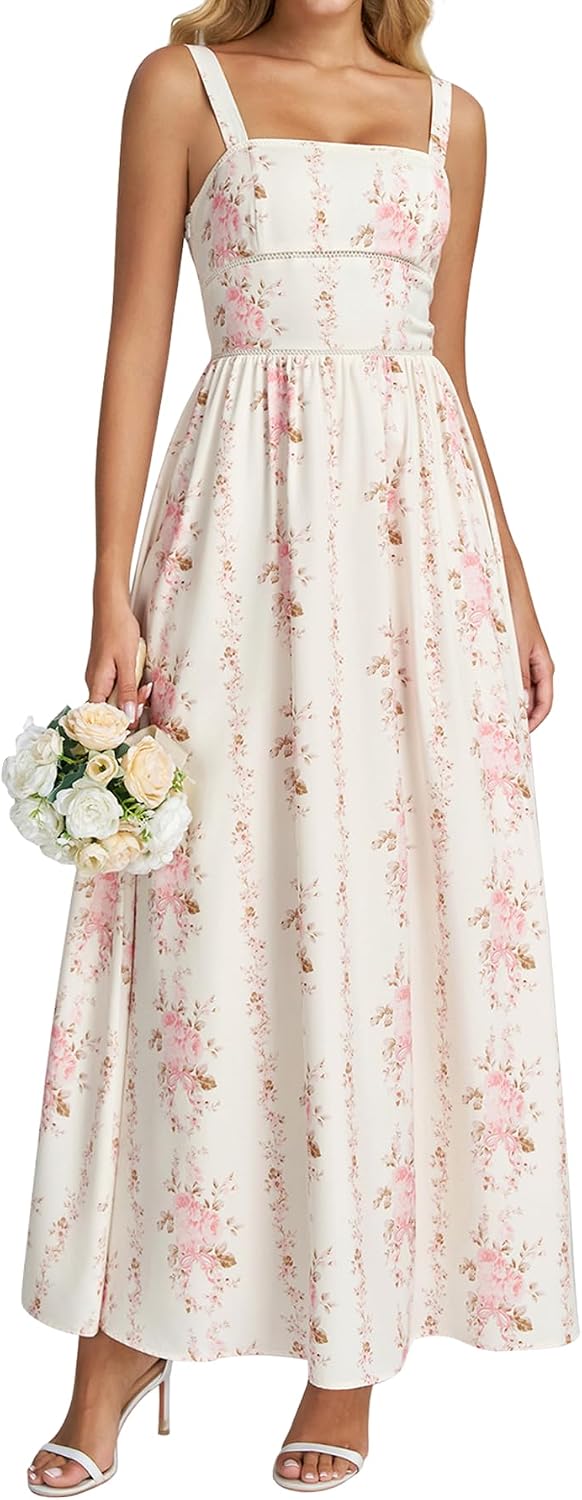 URYIAO Floral Corset Maxi Long Dress Lace Up Flowy A Line Sundress Wedding Guest Tea Party Dresses for Women 2026